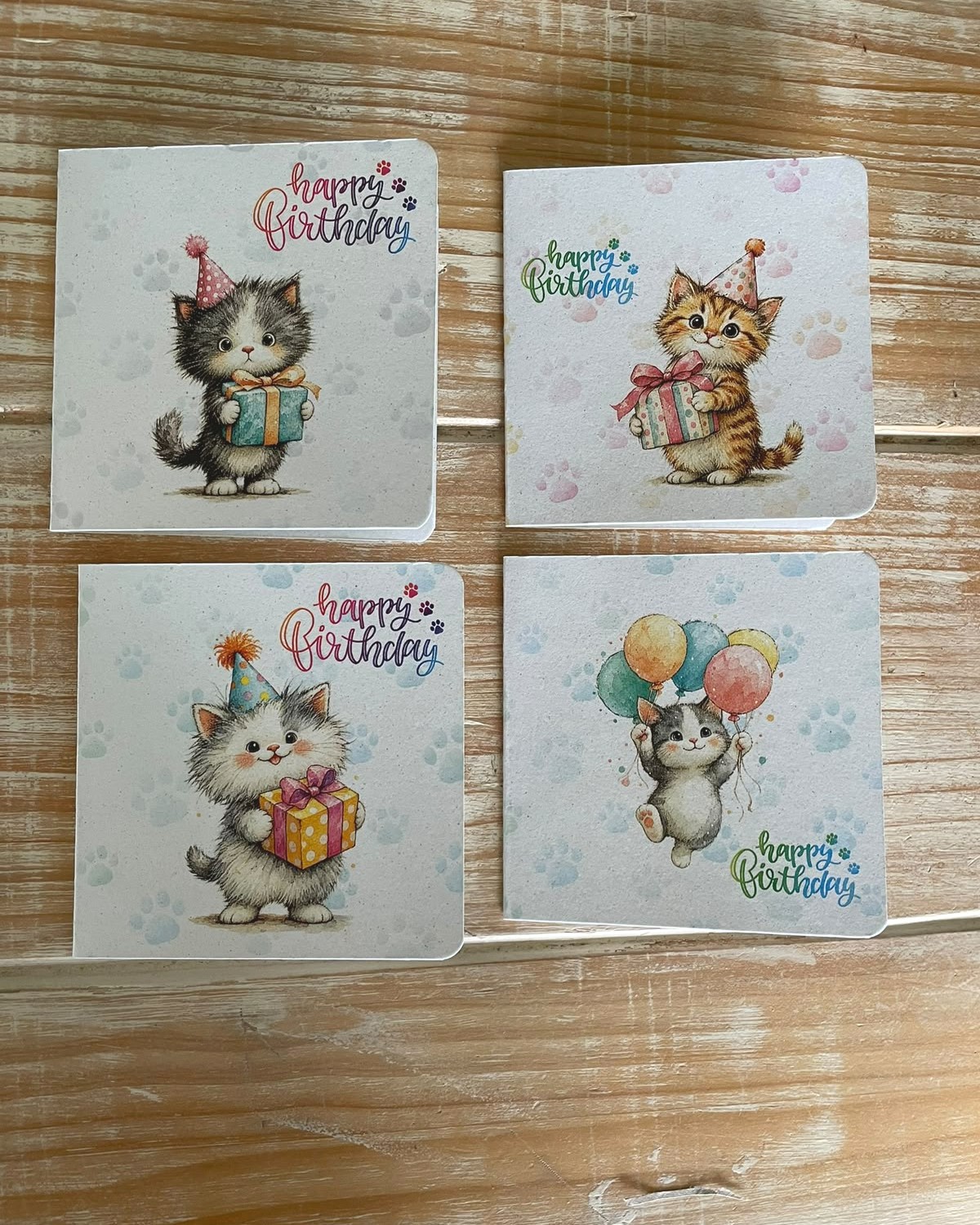 Set Happy Miao Day: quattro biglietti di compleanno in carta piantabile con gattini